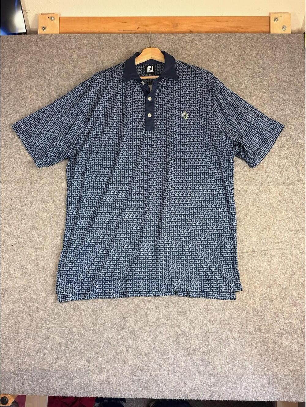 Footjoy Mens L Blue White Paisley Abstract Short Sleeve Golf Polo Shirt